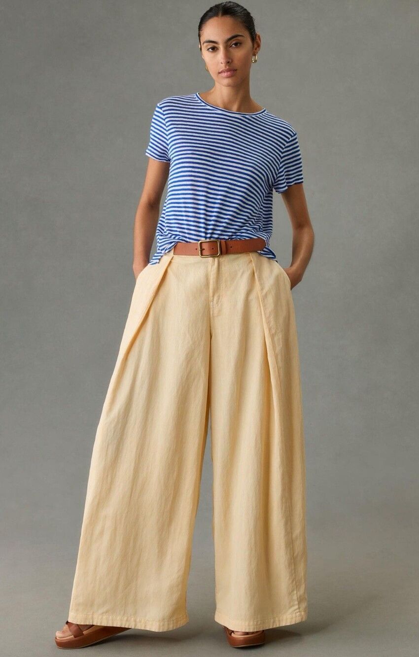 Anthropologie Pilcro Pants Pleated Peach Wide Leg Balloon Trousers Preppy 32 New